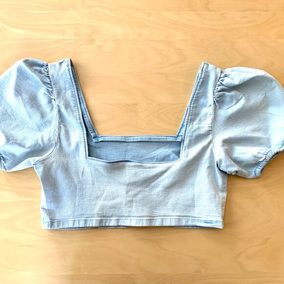 H&M Puff Sleeve Denim Crop Top - Picture 3 of 5